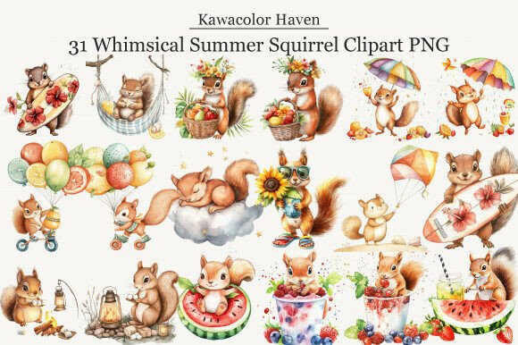 Download Whimsical Summer Squirrel Clipart PNG - Summer Collection