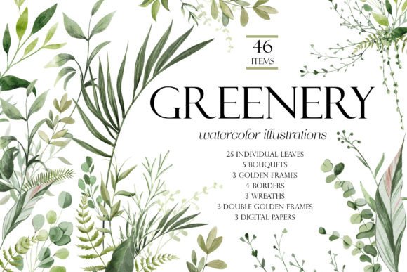 Download Greenery Watercolor Clipart - Greenery Collection