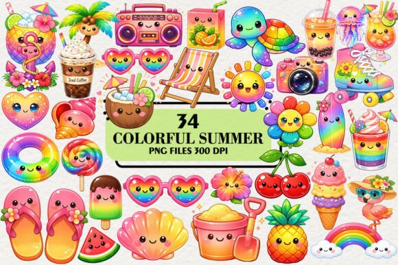 Download Kawaii Colorful Summer Clipart Bundle - Summer Collection