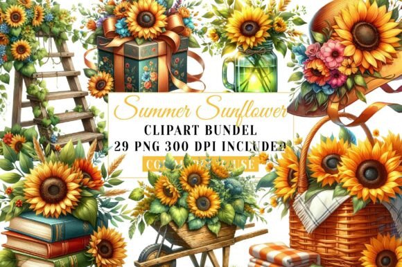 Download Watercolor Summer Sunflower Clipart Bund - Summer Collection