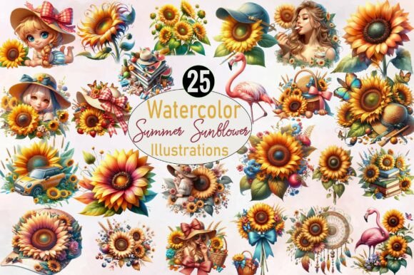 Download Watercolor Summer Sunflower Clipart - Summer Collection