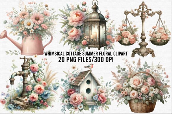 Download Whimsical Cottage Summer Floral Clipart - Summer Collection