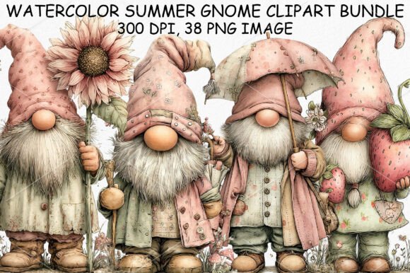 Download Watercolor Summer Gnome Clipart Bundle - Summer Collection