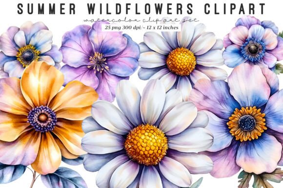Download Watercolor Summer Wildflowers Clipart - Summer Collection