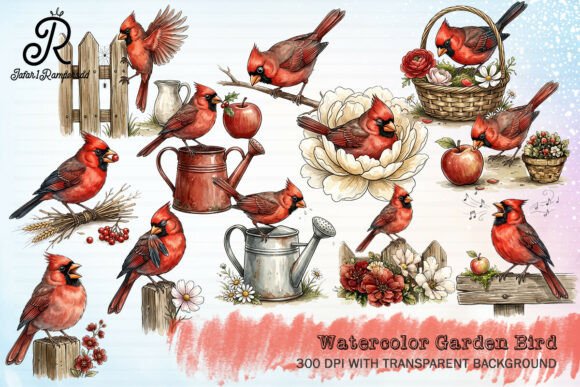 Download Watercolor Garden Bird Clipart - Garden bird Collection