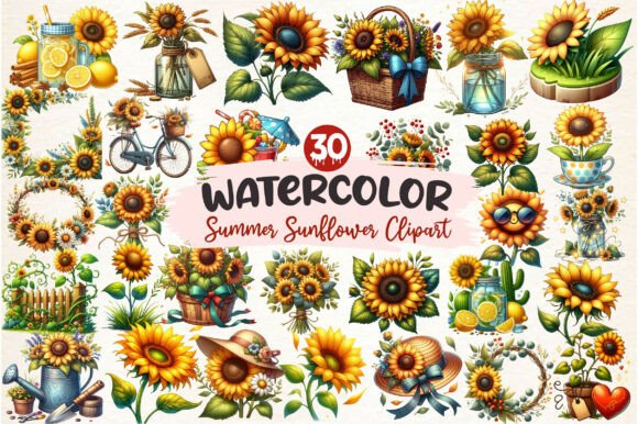 Download Watercolor Summer Sunflower Clipart - Summer Collection