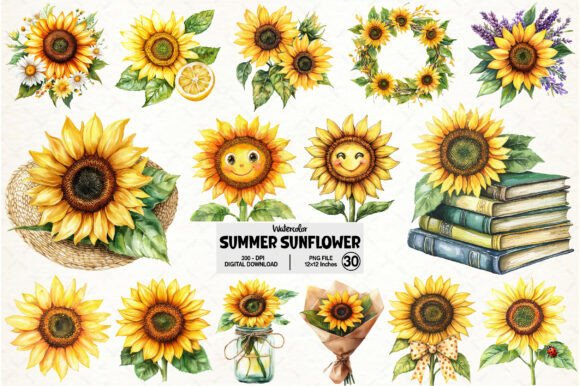 Download Watercolor Summer Sunflower Clipart - Summer Collection