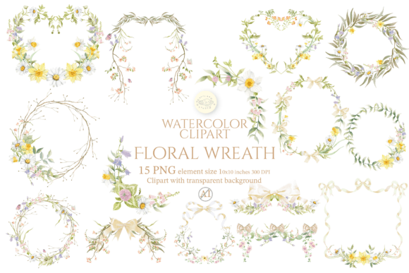 Download Watercolor Floral Wreath Clipart Set - Floral wreath Collection