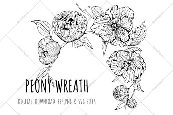 Download Black and White Peony Floral Wreath Svg - Floral wreath Collection