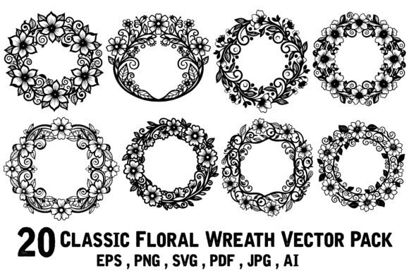 Download 20 Classic Floral Wreath Vector Pack - Floral wreath Collection