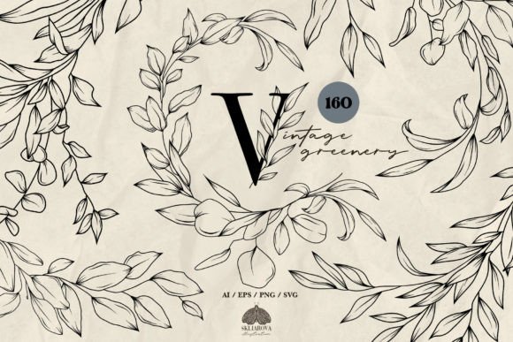 Download Vintage Greenery Line Art Collection SVG - Greenery Collection