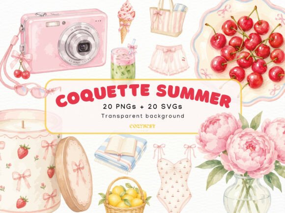 Download Coquette Summer Watercolor Cliparts PNG - Summer Collection