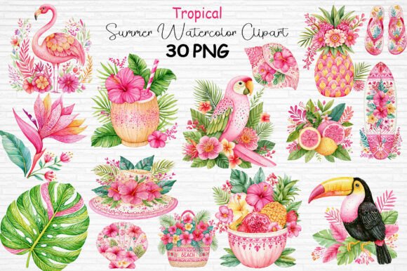 Download Tropical Summer Watercolor Clipart PNG - Summer Collection