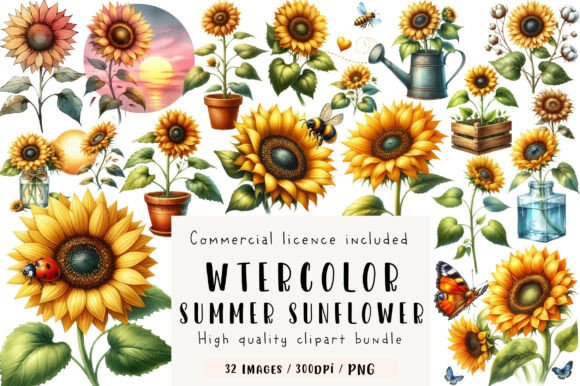Download Watercolor Summer Sunflower Clipart - Summer Collection
