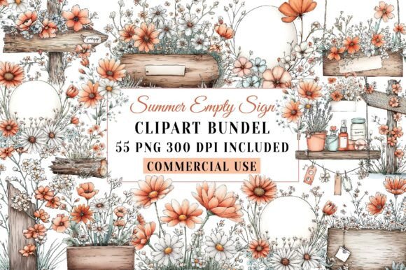 Download Summer Empty Sign &amp; Wildflowers Clipart - Summer Collection