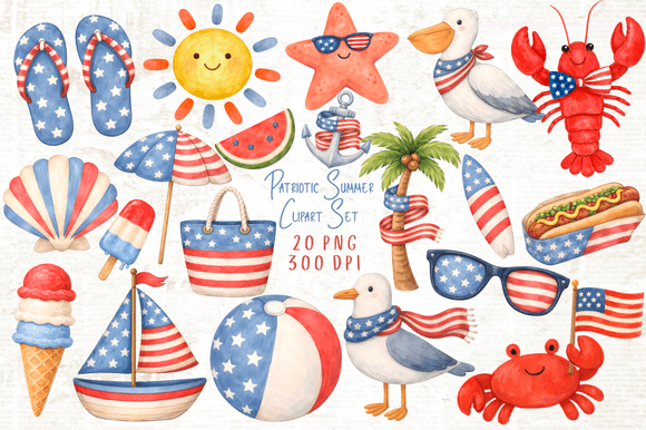 Download Patriotic Summer Clipart Set PNG - Summer Collection