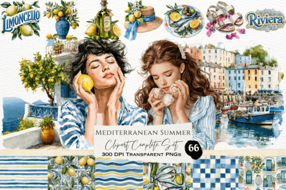 Download Mediterranean Summer Watercolor Clipart - Summer Collection