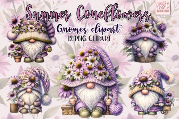 Download Watercolor Summer Coneflowers Gnomes PNG - Summer Collection