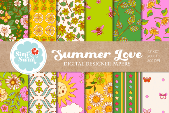 Download Digital Retro Summer Love Floral Paper - Summer Collection