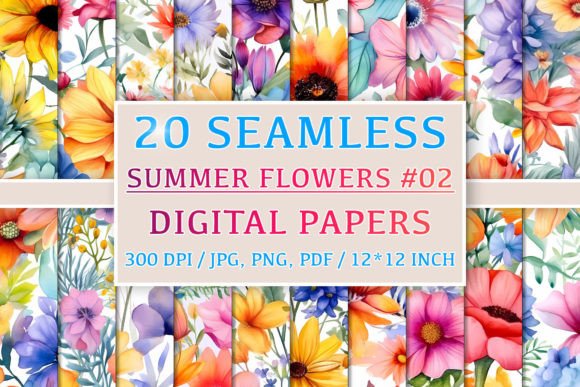 Download 20 Seamless Summer Flower Patterns #2 - Summer Collection