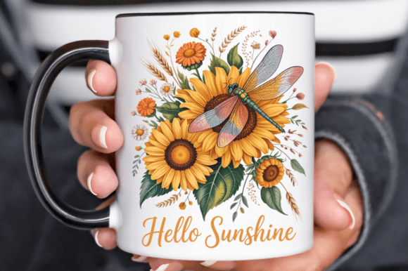 Download Sunflower Dragonfly Floral PNG Design - Premium Resources