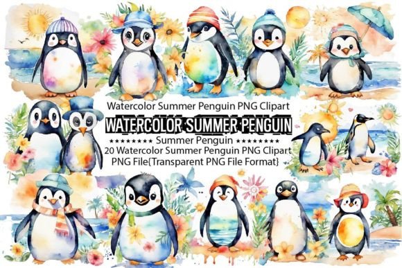 Download Watercolor Summer Penguin Sublimation - Summer Collection
